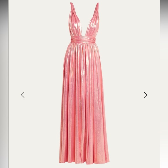 NWT Bronx and Banco Runway Goddess Metallic Deep V-Neck Gown Pink sz M - Picture 13 of 13